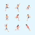 Marathon runners. Sport healthy lifestyle people running vector isometric characters