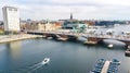 Marathon running race, aerial view of many runners on bridge from above, racing, sport competition, Copenhagen marathon, Denmark