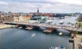 Marathon running race, aerial view of many runners on bridge from above, road racing, sport competition, Copenhagen marathon