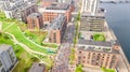 Marathon running race, aerial view of start and finish line with many runners from above, road racing, sport competition Royalty Free Stock Photo