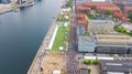 Marathon running race, aerial view of start and finish line with many runners from above, road racing, sport competition Royalty Free Stock Photo