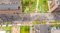 Marathon running race, aerial view of start and finish line with many runners from above, road racing, sport competition Royalty Free Stock Photo