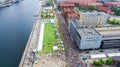 Marathon running race, aerial view of start and finish line with many runners from above, road racing, sport competition Royalty Free Stock Photo