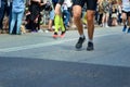 Marathon running race, many runners feet on road racing, sport competition, fitness healthy lifestyle concept Royalty Free Stock Photo