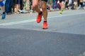 Marathon running race, many runners feet on road racing, sport competition, fitness healthy lifestyle concept Royalty Free Stock Photo