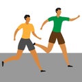 Marathon or sprint race. Sport running competition. African runner first crossing the finish line. Sport illustration.