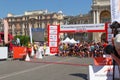 Marathon, starting line. Marathon runners at sunny summer day