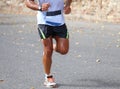 Marathoner sweated during the race in the city Royalty Free Stock Photo