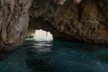 Marathonisi cave and beach on Turtle island Marathonisi, Greece, south of the island of Zakynthos, Greece. Royalty Free Stock Photo
