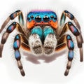 Peacock jumping spider on white Royalty Free Stock Photo