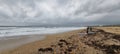 Marazion Beach Marazion Cornwall , High Winds and storms hit cornwall . windsurfers rush to the beach Royalty Free Stock Photo