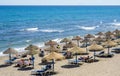 MARBELLA, ANDALUCIA/SPAIN - MAY 4 : View of the beach in Marbella Spain on May 4, 2014. Unidentified people