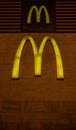 Marbella - January 13, 2020: mcdonald`s logo on a restaurant wall