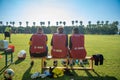 Marbella - January 9, 2020: players of FC wurzburger kickers on the bench watch the match of their team