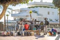 Marbella - January 16, 2020: street vendors handbags