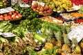 Marbella, Malaga province, Andalucia, Spain - March 18, 2019 : fresh fruits and vegetables for sale in a local farmers market Royalty Free Stock Photo