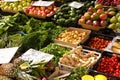 Marbella, Malaga province, Andalucia, Spain - March 18, 2019 : fresh fruits and vegetables for sale in a local farmers market Royalty Free Stock Photo