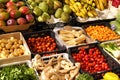 Marbella, Malaga province, Andalucia, Spain - March 18, 2019 : fresh fruits and vegetables for sale in a local farmers market Royalty Free Stock Photo