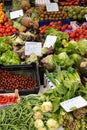 Marbella, Malaga province, Andalucia, Spain - March 18, 2019 : fresh fruits and vegetables for sale in a local farmers market Royalty Free Stock Photo