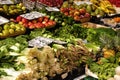 Marbella, Malaga province, Andalucia, Spain - March 18, 2019 : fresh fruits and vegetables for sale in a local farmers market Royalty Free Stock Photo