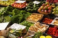 Marbella, Malaga province, Andalucia, Spain - March 18, 2019 : fresh fruits and vegetables for sale in a local farmers market Royalty Free Stock Photo