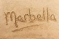 Marbella summer beach writing message Royalty Free Stock Photo