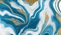 Marble abstract acrylic background. Blue marbling artwork texture. Agate ripple pattern. Gold powder. Royalty Free Stock Photo