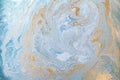 Marble abstract acrylic background. Blue marbling artwork texture. Golden glitter. Royalty Free Stock Photo