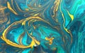 Marble abstract acrylic background. Marbling artwork texture. Agate ripple pattern. Gold powder. Grunge, leaf. Royalty Free Stock Photo