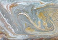 Marble abstract acrylic background. Nature blue marbling artwork texture. Gold glitter. Royalty Free Stock Photo