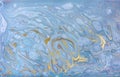 Marble abstract acrylic background. Nature blue marbling artwork texture. Gold glitter. Royalty Free Stock Photo