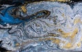 Marble abstract acrylic background. Nature blue marbling artwork texture. Gold and silver glitter. Royalty Free Stock Photo