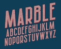 Marble alphabet. High pink letters font with red halftone shadow. Isolated english alphabet