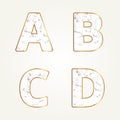 Marble alphabet, signs letters A, B, C, D. Modern white marble font