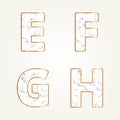 Marble alphabet, signs letters E, F, G, H. Modern white marble font