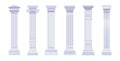 Marble antique columns and pillars of roman and greek architecture. Classic antique colonnade with carved stone Royalty Free Stock Photo