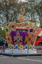 MARBLE ARCH, LONDON - 4 May 2023: Giant 16ft crown installed at Marble Arch ahead of King Charles III Coronation