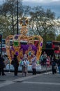 MARBLE ARCH, LONDON - 4 May 2023: Giant 16ft crown installed at Marble Arch ahead of King Charles III Coronation