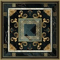 Marble art Deco greek seamless pattern with gold square frames. Luxury grunge beautiful greek background. Vintage marbled vector