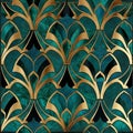 Marble art Deco green blue gold pattern. Luxury ornamental floral Art Deco vector background. Decorative ancient style marbled Royalty Free Stock Photo