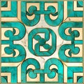 Marble art Deco seamless pattern with gold square frame. Turquoise ornamental grunge abstract background. Decorative vintage Royalty Free Stock Photo