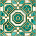 Marble art Deco seamless pattern with gold square frame. turquoise ornamental grunge geometric background. Decorative vintage Royalty Free Stock Photo