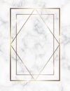 Marble background with gold geometric frame. Luxury template for wedding invitation cards with white marble texture and golden Royalty Free Stock Photo