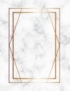 Marble background with gold geometric frame. Luxury template for wedding invitation cards with white marble texture and Royalty Free Stock Photo