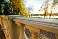 Marble balcony railing in an old manor house in autumn Royalty Free Stock Photo