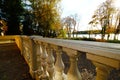 Marble balcony railing in an old manor house in autumn Royalty Free Stock Photo