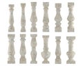 Marble baluster. Various types and styles