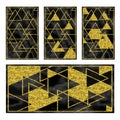 Marble black background with golden geometry. Royalty Free Stock Photo