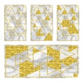 Marble black background with golden geometry. Royalty Free Stock Photo