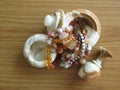 Marble box, goblet and ashtray. Necklaces made of semi precious stones. Decorative design and handicraft.